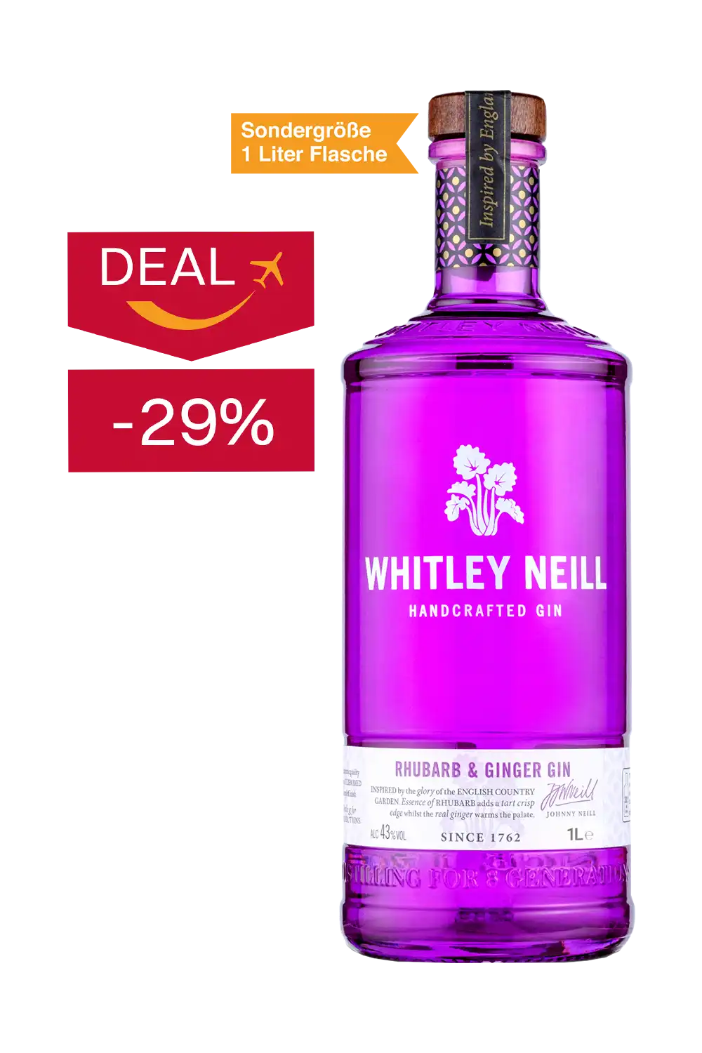 Whitley Neill Rhubarb & Ginger Gin 1 Liter Flasche