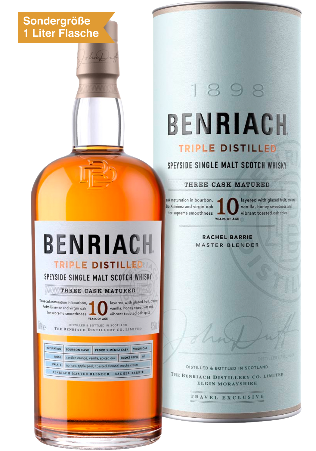 BenRiach 10y Triple Distilled Speyside Single Malt Scotch Whisky 1 Liter Flasche